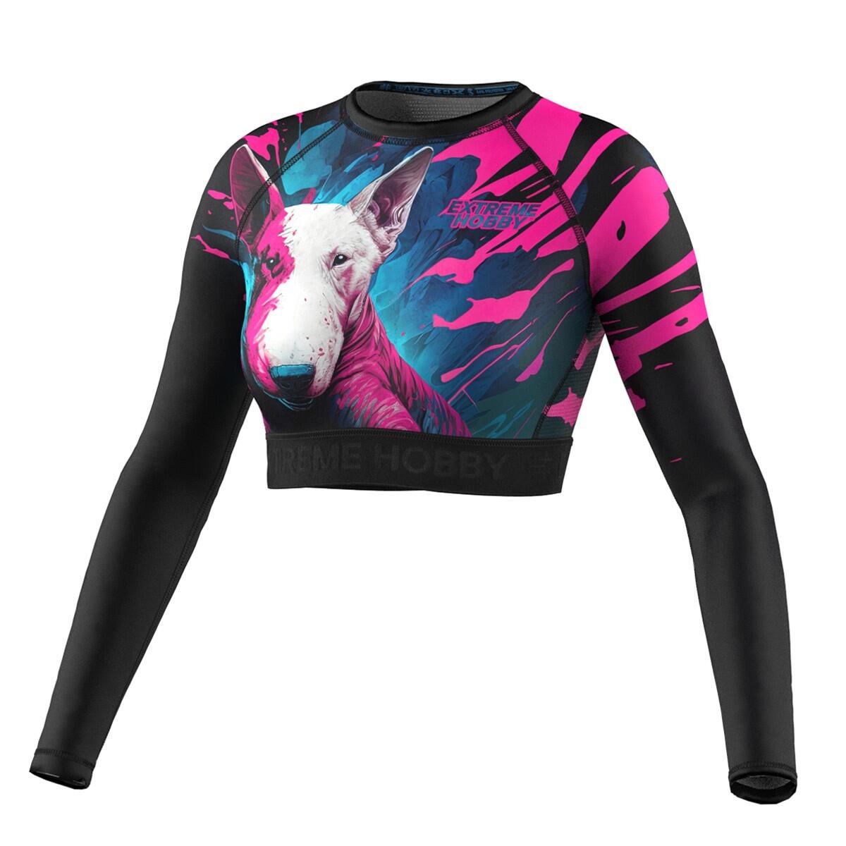 Rashguard feminino crop top manga comprida extreme hobby vivid bull terrier