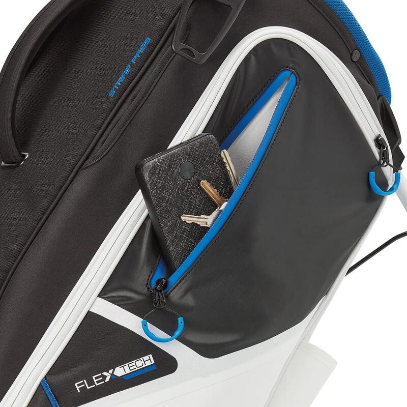 Bolsa de golf TaylorMade Flextech con Trípode, Blanco/Negro/Azul