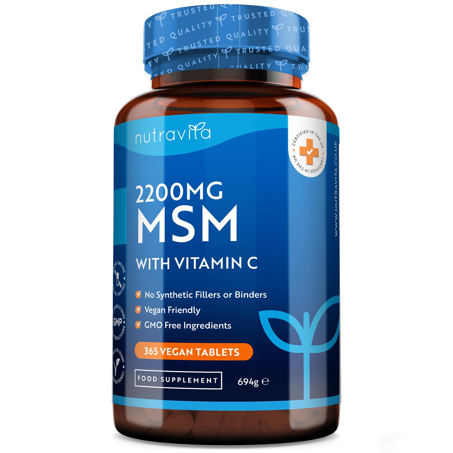 MSM with Vitamin C contributes to collagen formation for the function of bones. 1/6