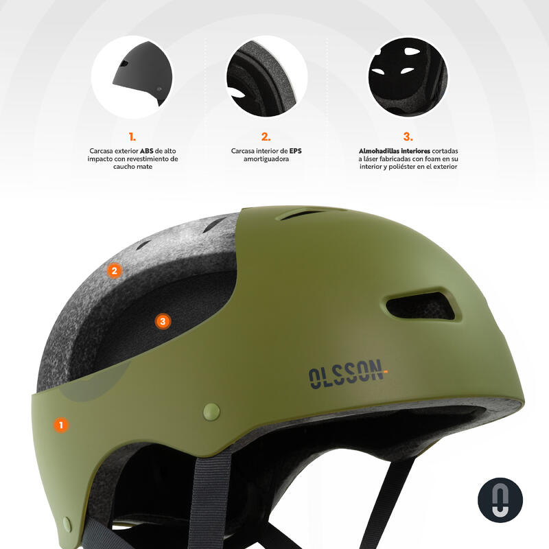 Casco URBAN RIDER Caqui S-L (51-58cm) Patinete skate Patines en línea bicicleta