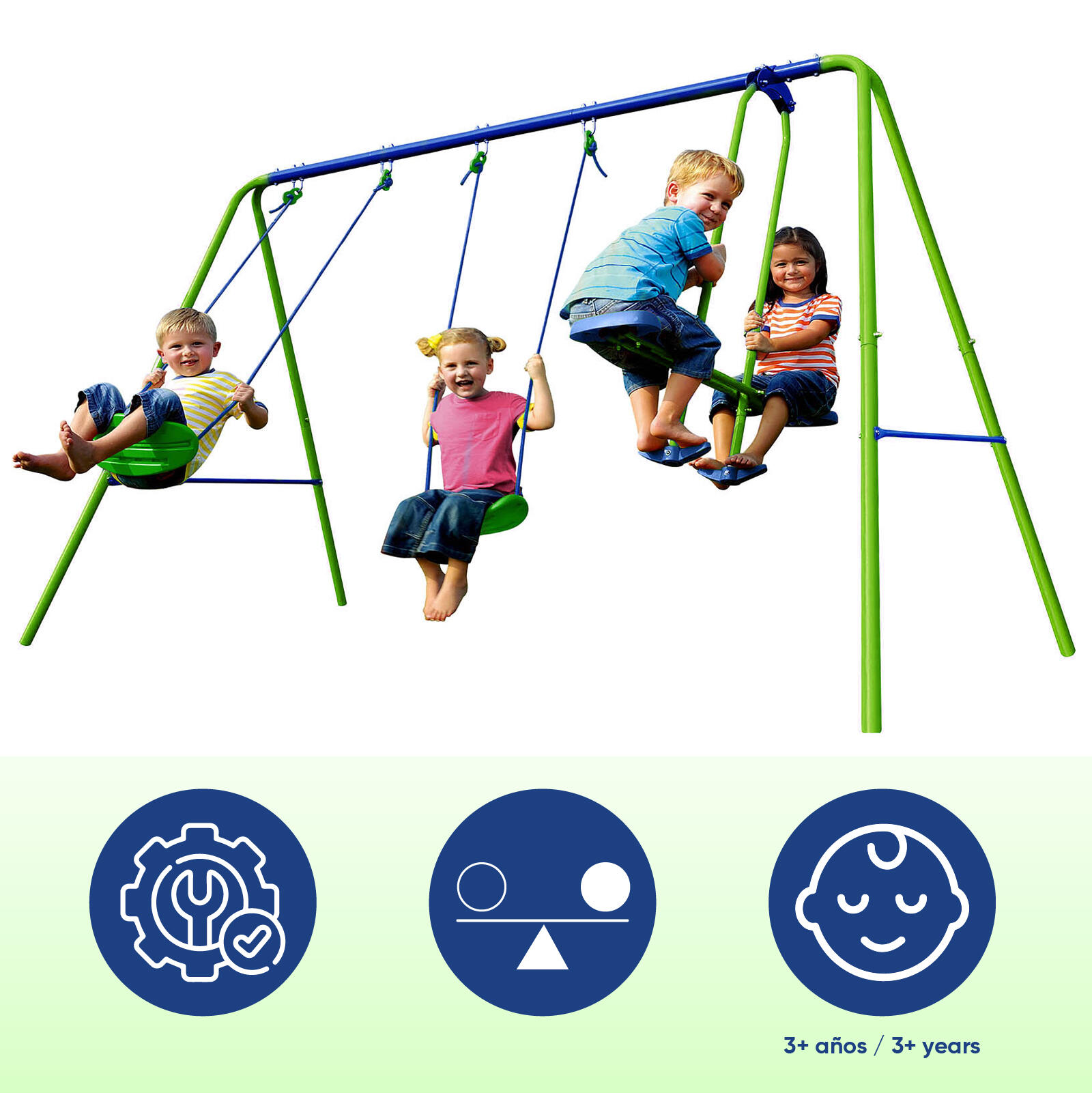 Baloiço Dupla para crianças +3-8anos, -280x140x180cm Carga Máxima 45kg 3/5