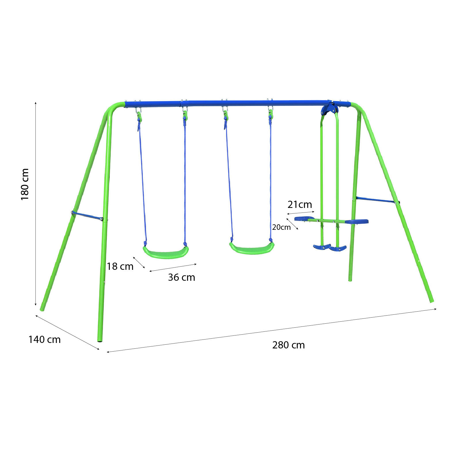 Baloiço Dupla para crianças +3-8anos, -280x140x180cm Carga Máxima 45kg 4/5