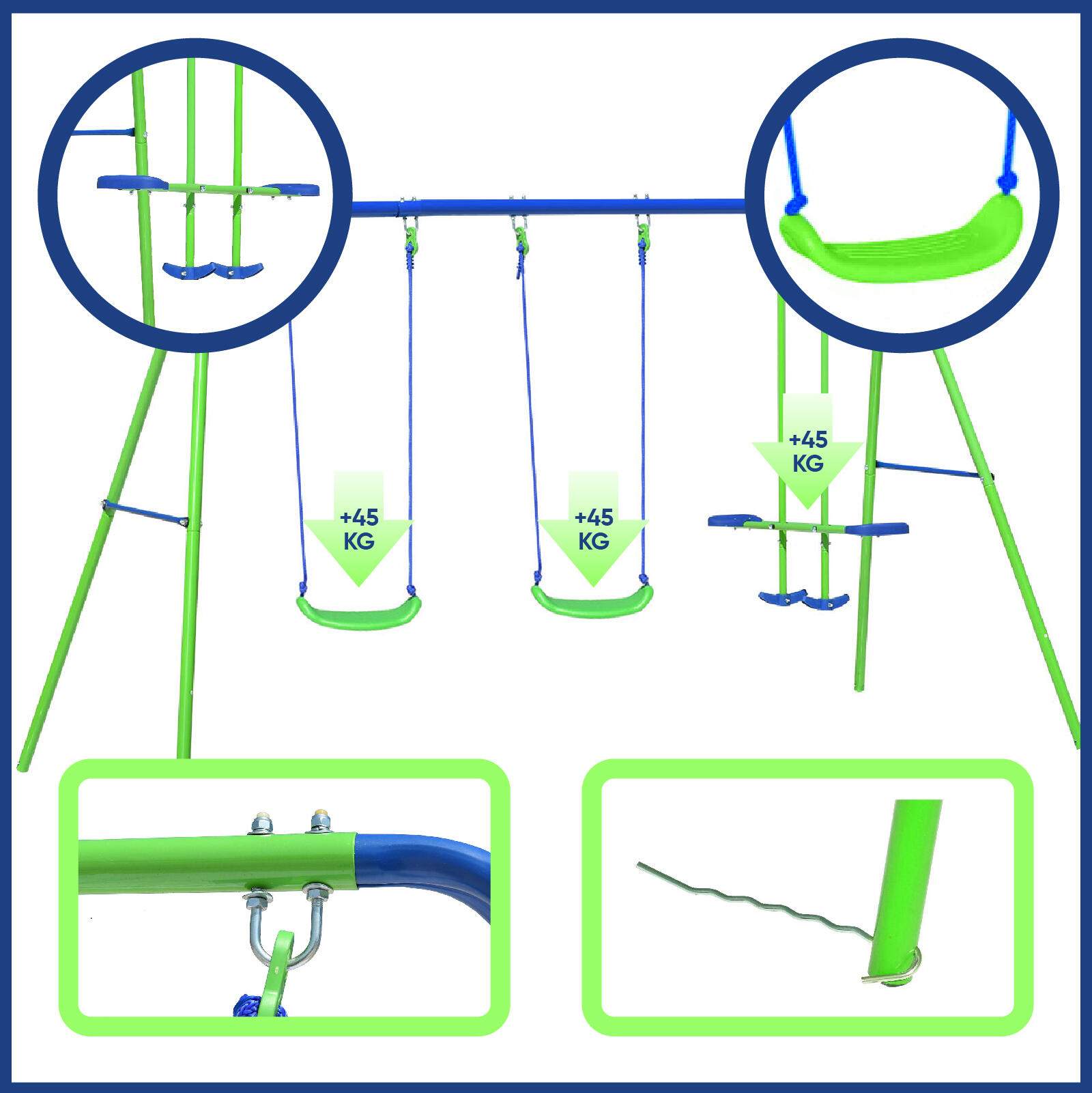 Baloiço Dupla para crianças +3-8anos, -280x140x180cm Carga Máxima 45kg 5/5