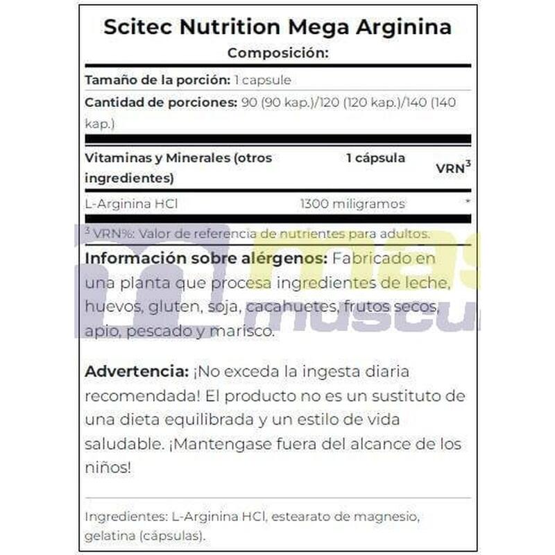 Pre-entreno Mega Arginine 120 Caps  - Scitec Nutrition