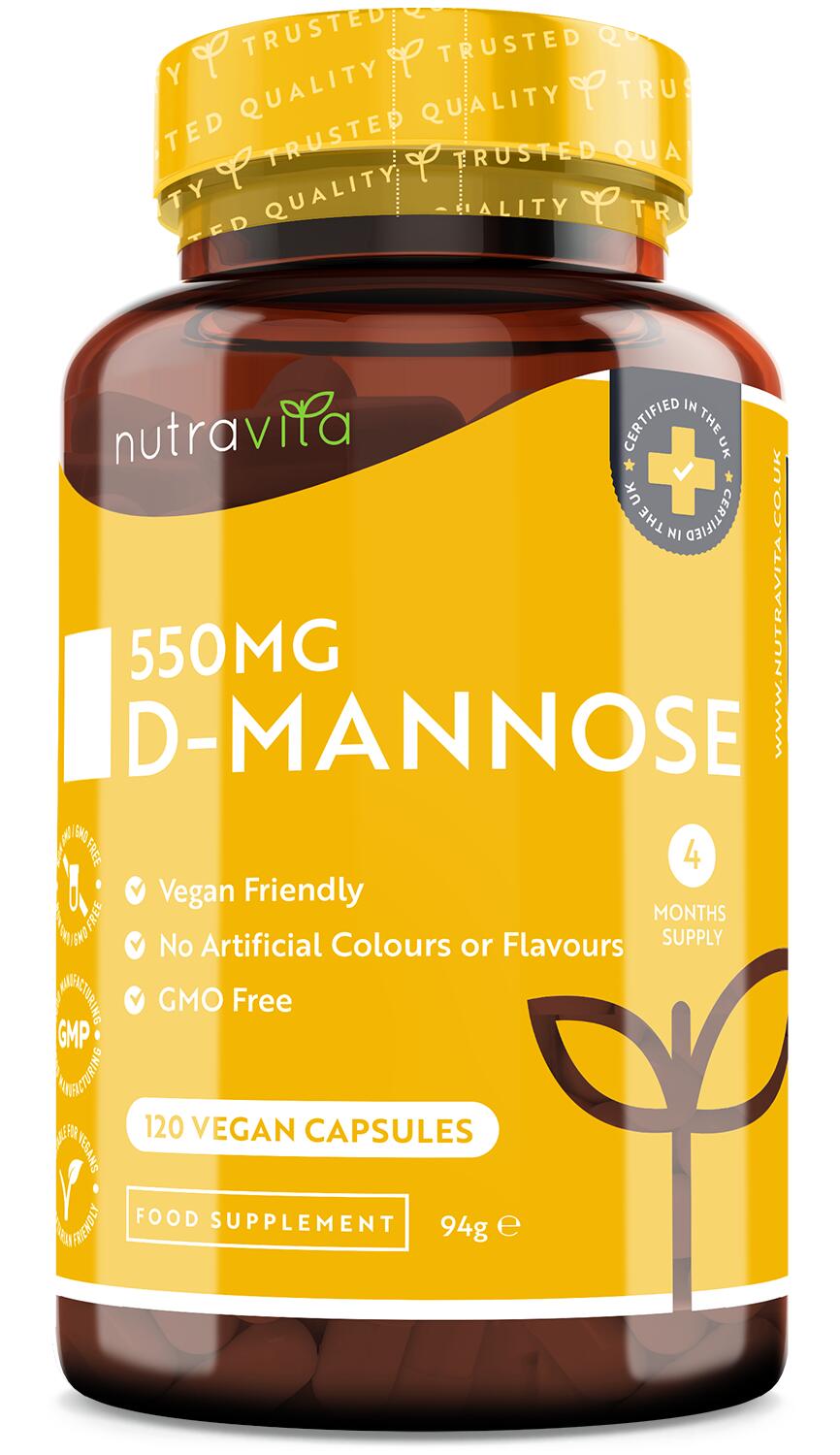 Nutravita D-Mannose 1650mg - 180 Vegan Capsules 1/6