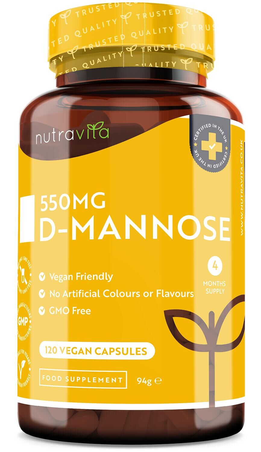 NUTRAVITA Nutravita D-Mannose 1650mg - 180 Vegan Capsules