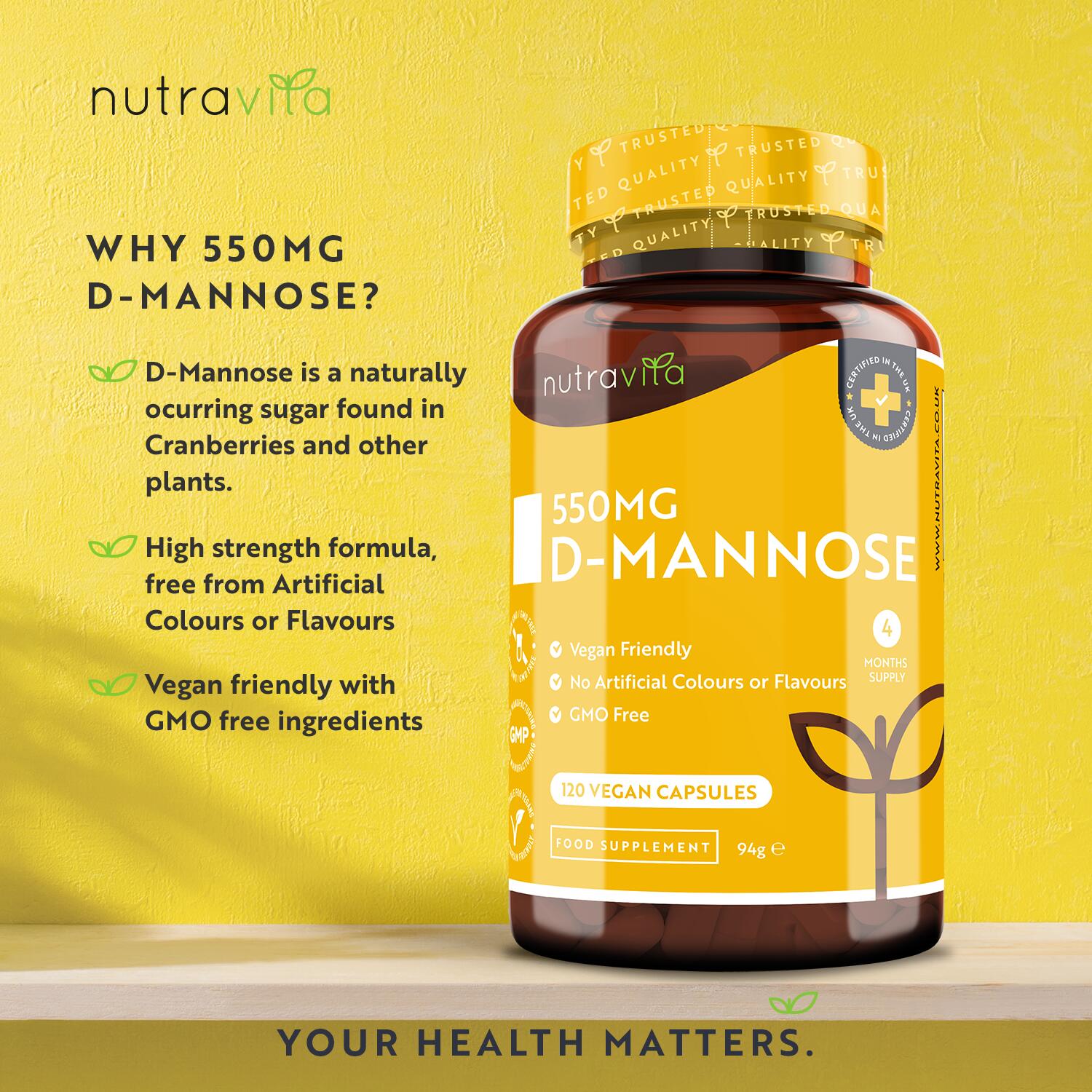 Nutravita D-Mannose 1650mg - 180 Vegan Capsules 2/6