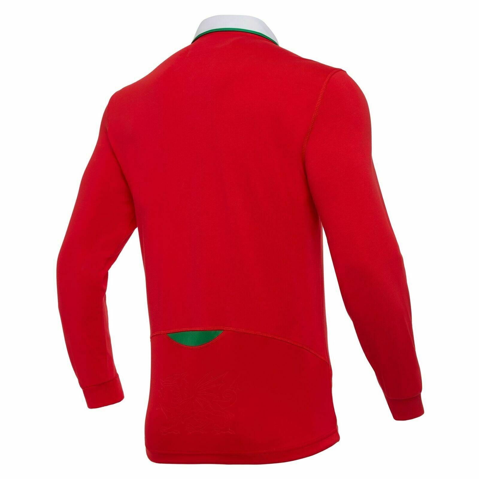 Macron Wales WRU Mens Home Cotton L/S Rugby Shirt 58125449 Red 2/4