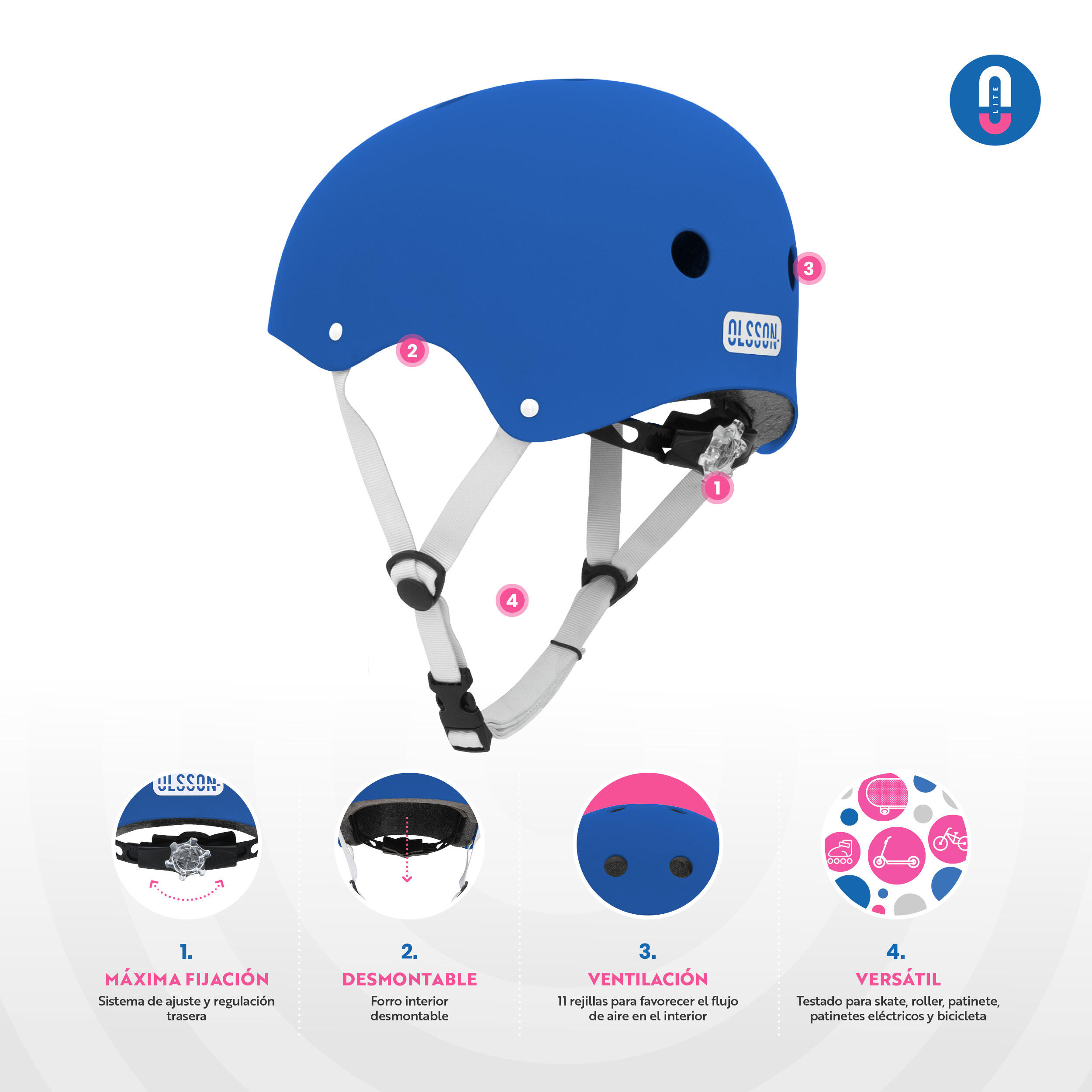 Capacete Criança OLSSON Azul M/L + Kit de Proteção - Trotinete Patins Bicicleta 3/6