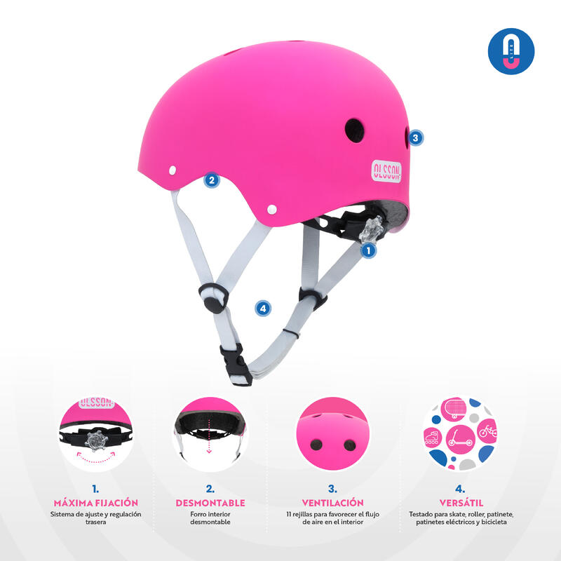 Capacete para crianças HERO Rosa M/L 52-54cm patins skates bicicletas trotinetas