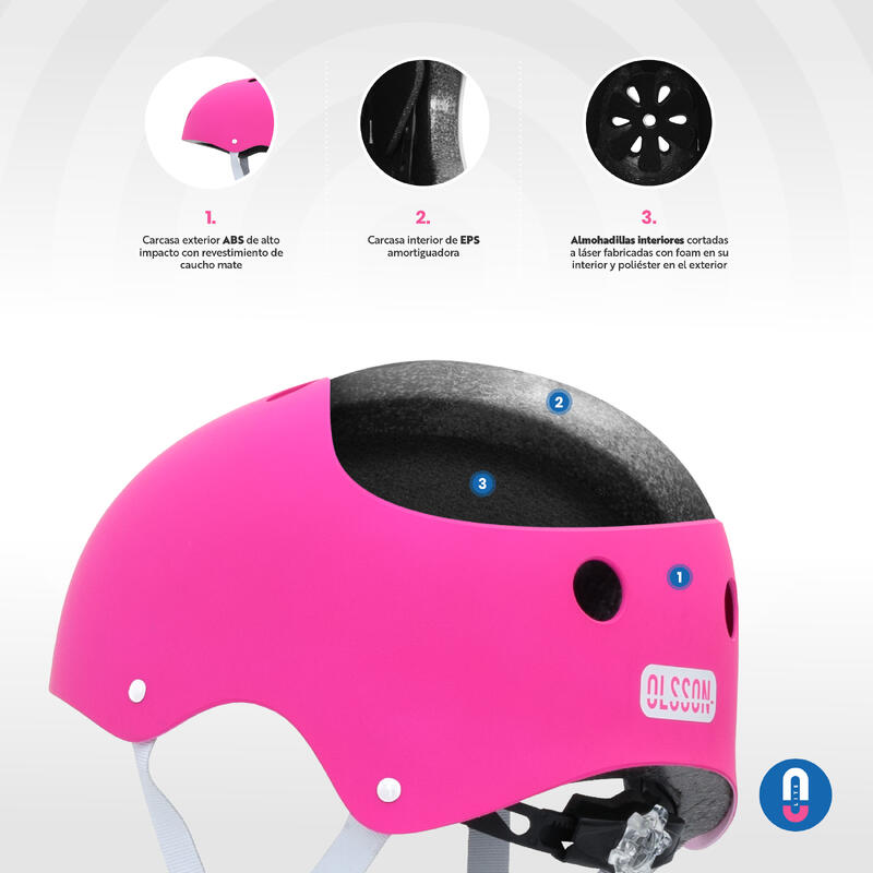 Casque enfant OLSSON HERO Rose M-L 52-54cm skates patins skateboards vélo