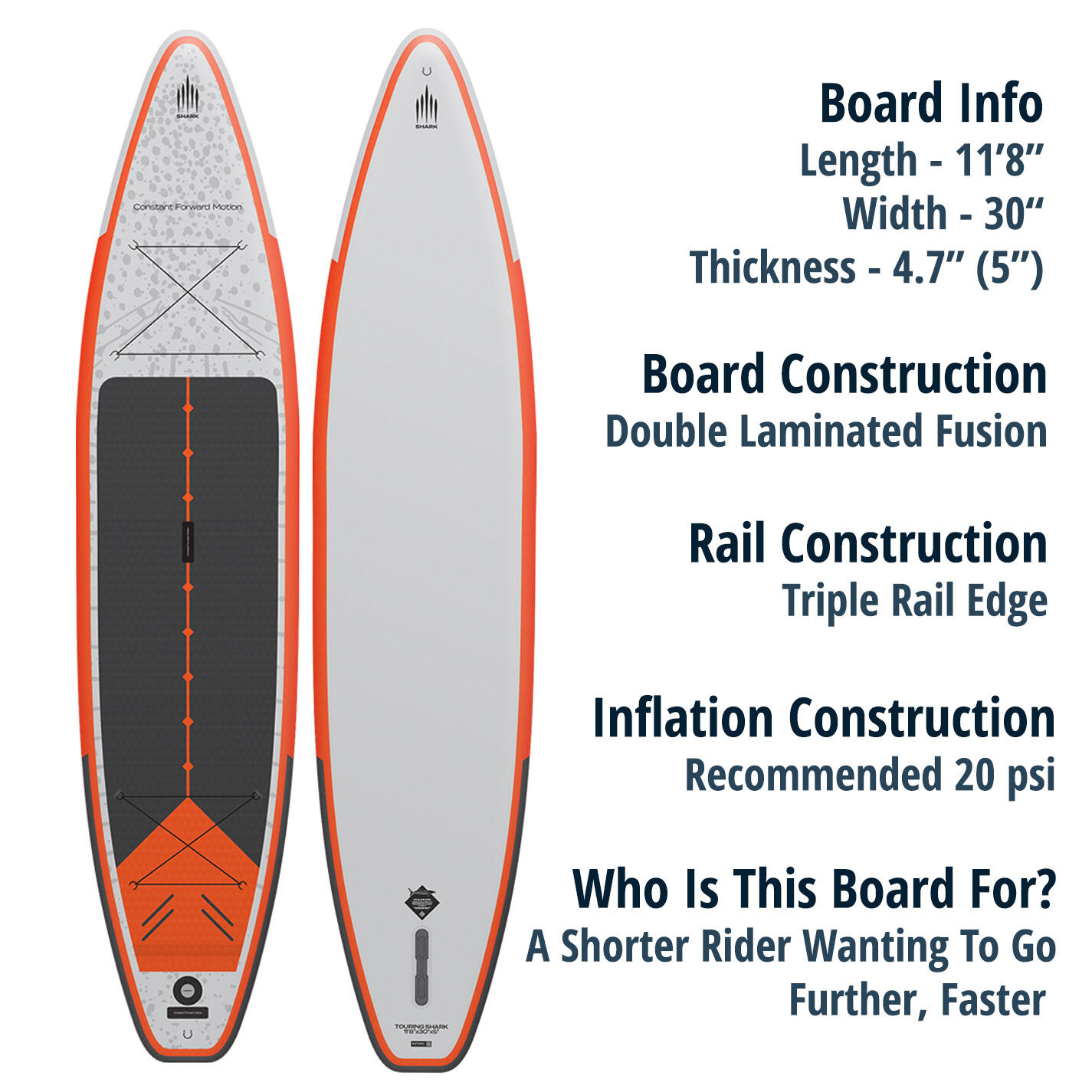 SHARK TOURING 11'8 x 30" x 5" FOR THE SHORTER RIDER 2/6