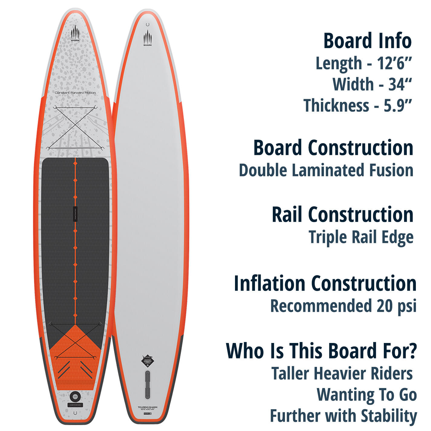 SHARK TOURING 12'6 x 34" x 6" FOR TALLER AND HEAVIER PADDLEBOARDERS 2/6