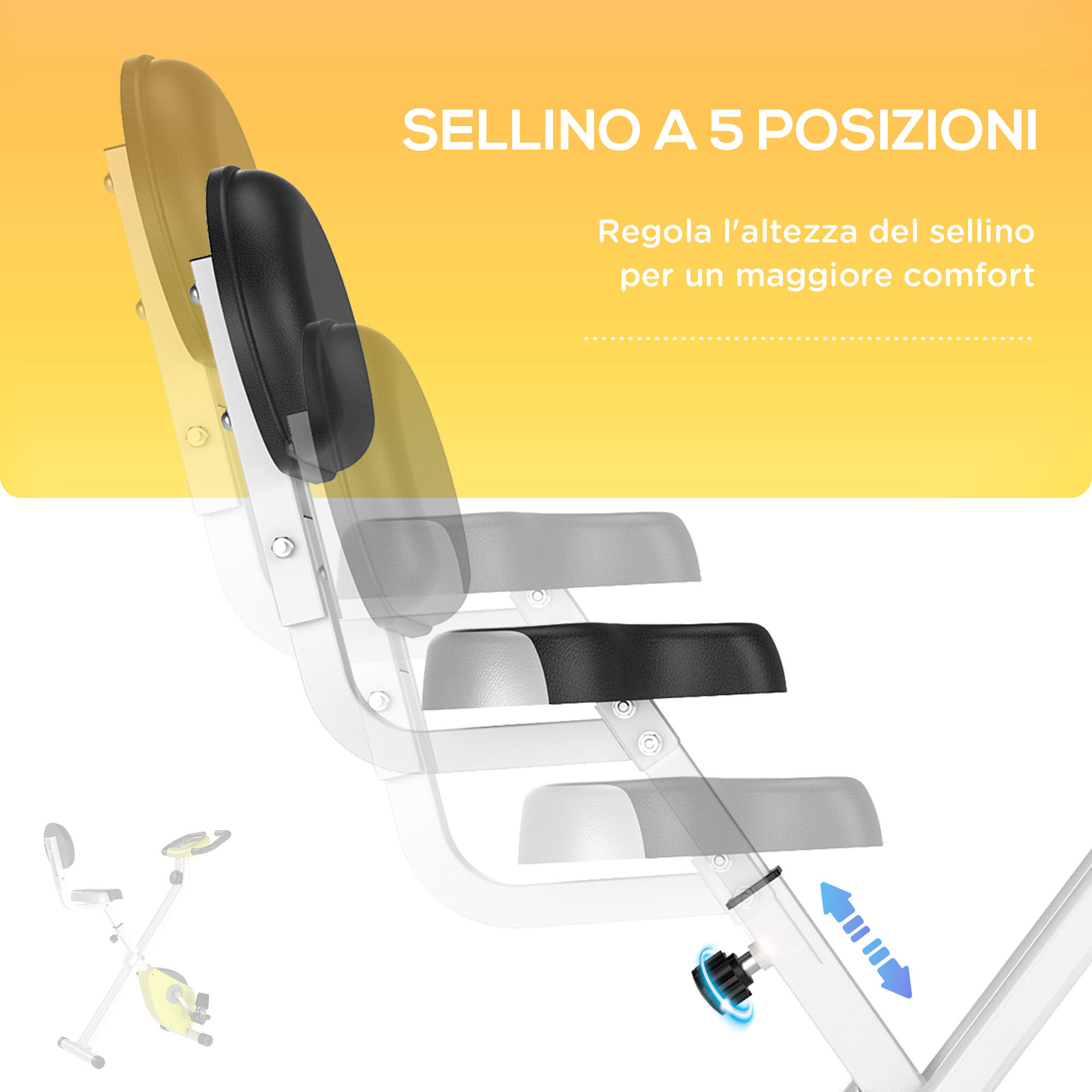 HOMCOM Cyclette Pieghevole Magnetica Sedile Regolabile 8 Livelli di Resistenza 6/8