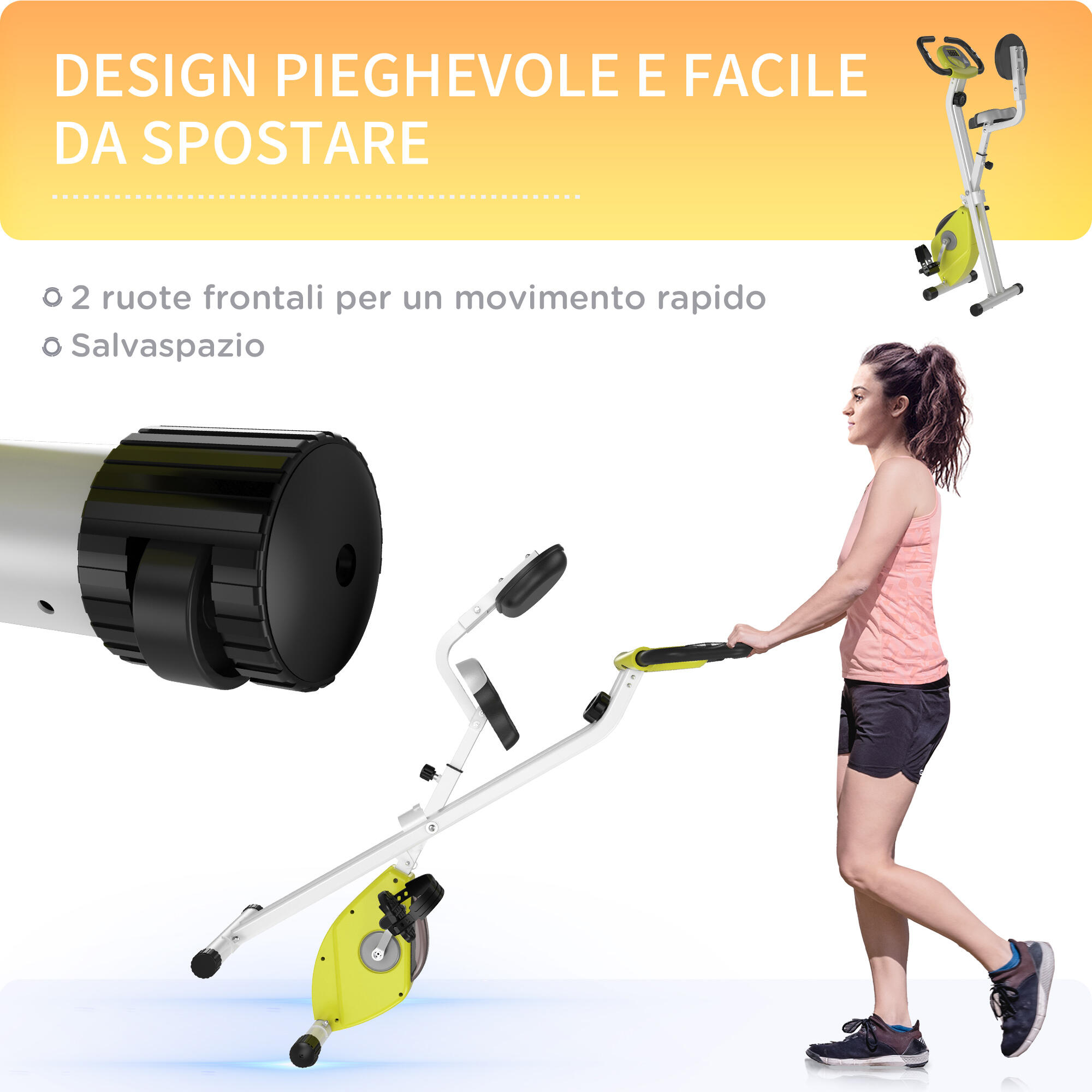 HOMCOM Cyclette Pieghevole Magnetica Sedile Regolabile 8 Livelli di Resistenza 7/8