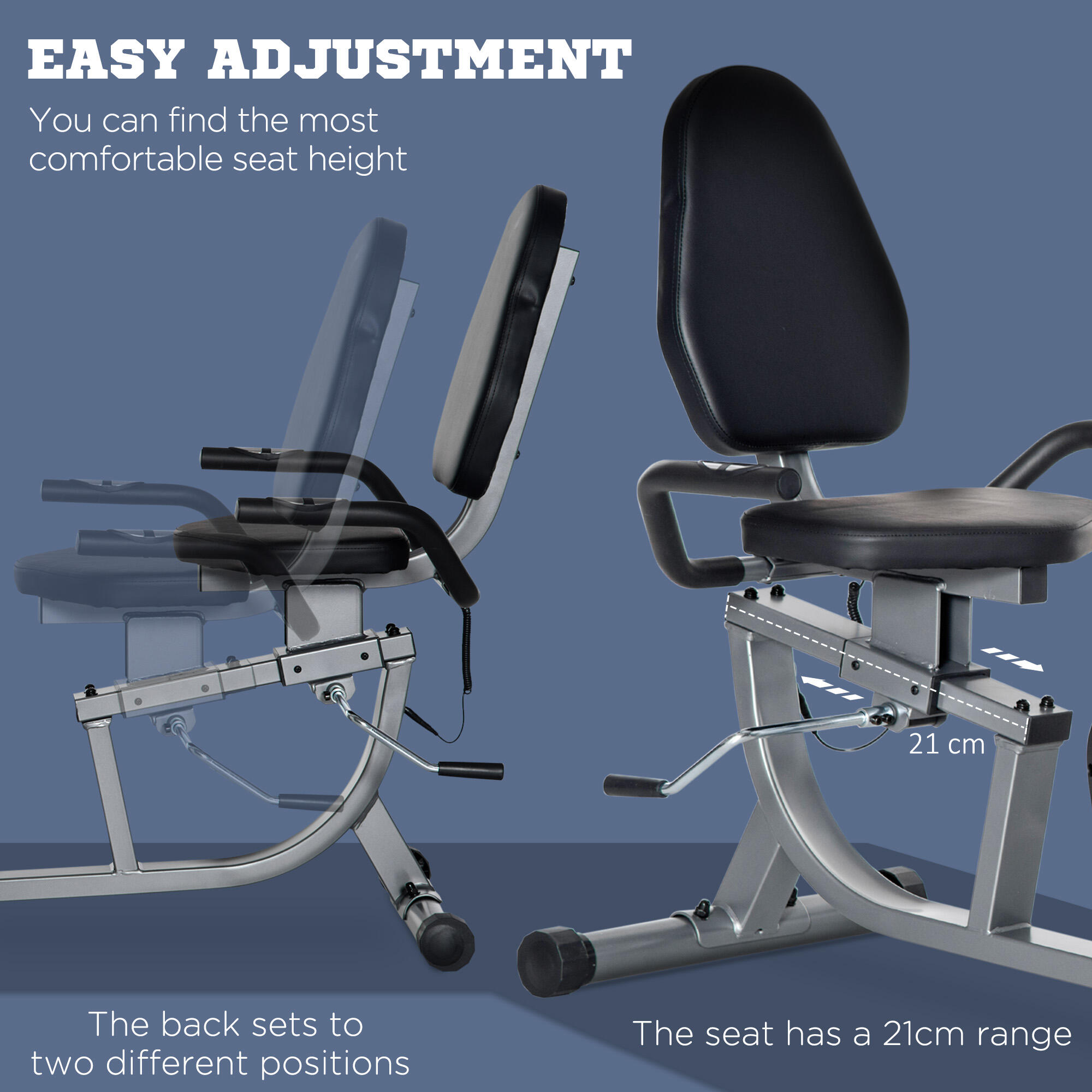 HOMCOM Cyclette Recumbent a 8 Resistenze con Schermo LCD e Seduta Regolabile 6/8