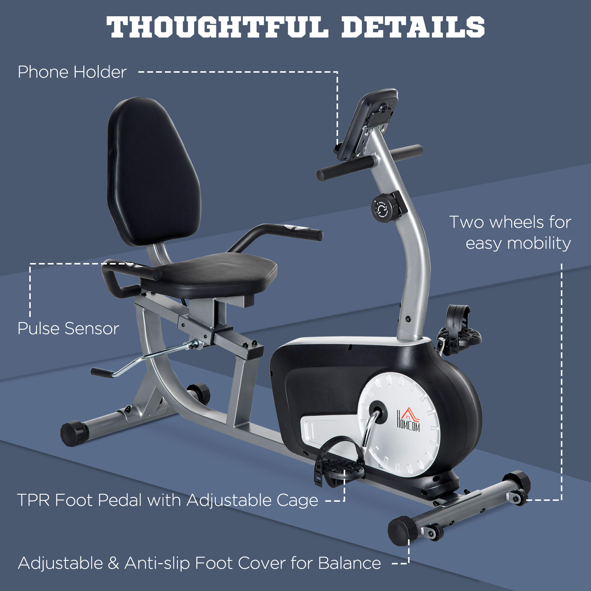 HOMCOM Cyclette Recumbent a 8 Resistenze con Schermo LCD e Seduta Regolabile 7/8