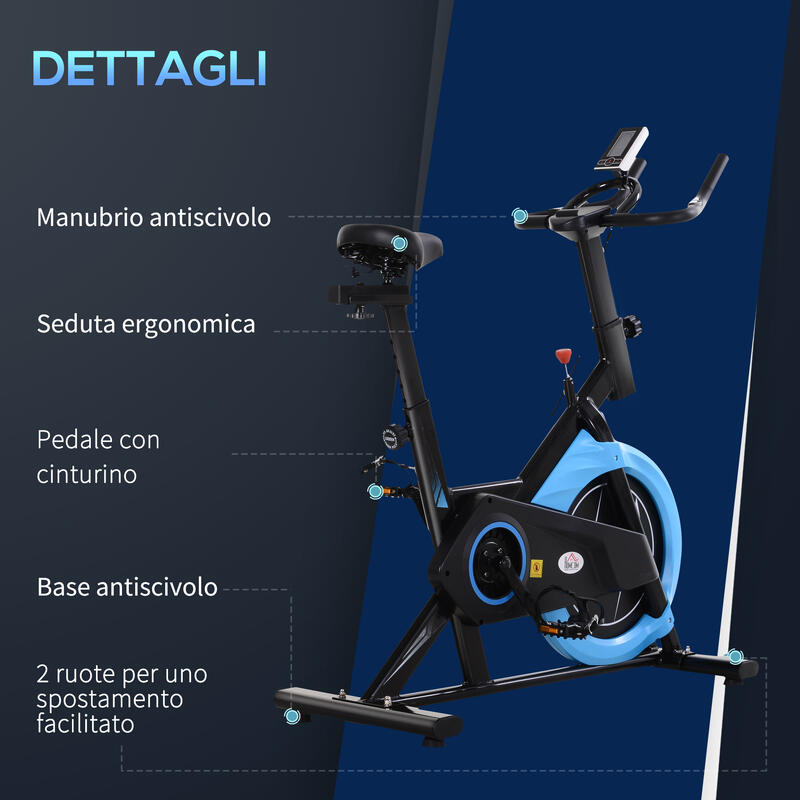 HOMCOM Cyclette con Intensità, Manubrio e Sellino Regolabili e Schermo LCD