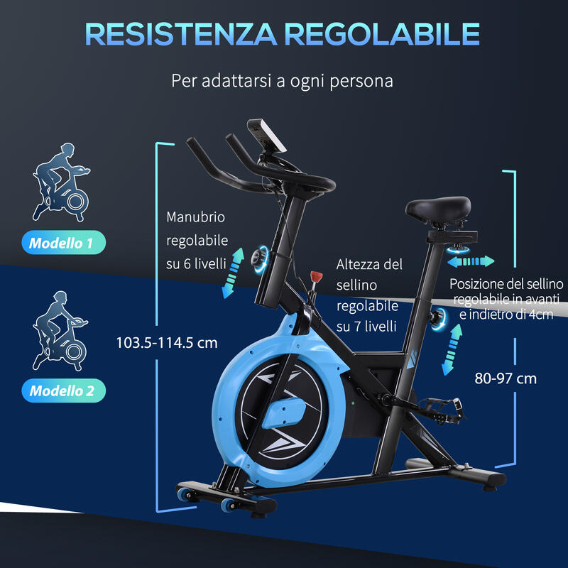 HOMCOM Cyclette con Intensità, Manubrio e Sellino Regolabili e Schermo LCD