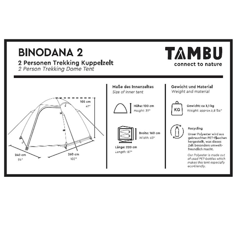 TAMBU Binodana 2 personnes Trekking Tente dôme