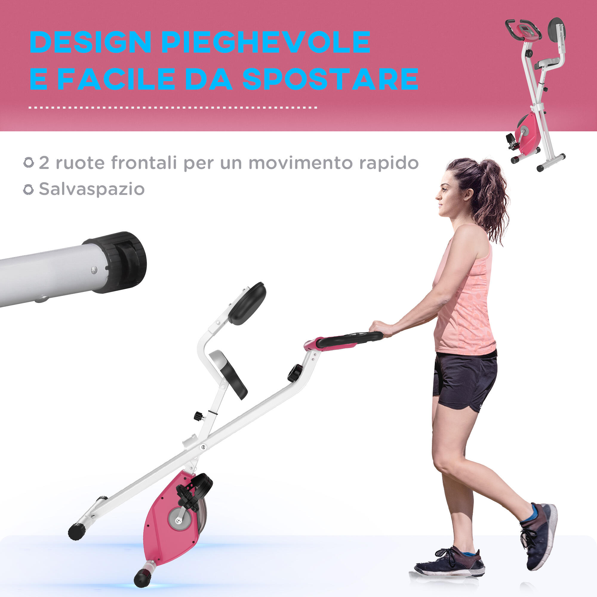 HOMCOM Cyclette Pieghevole Magnetica 8 Livelli di Resistenza e 5 Posizioni 7/7