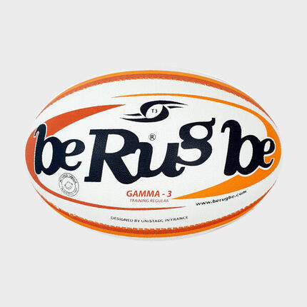 Ballon de rugby d'entraînement Gamma T3 Be Rugbe Blanc et orange