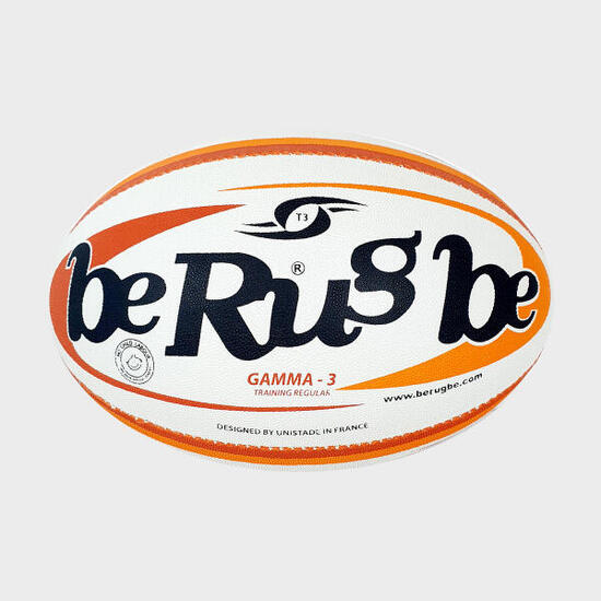 Ballon de rugby d'entraînement Gamma T3 Be Rugbe Blanc et orange