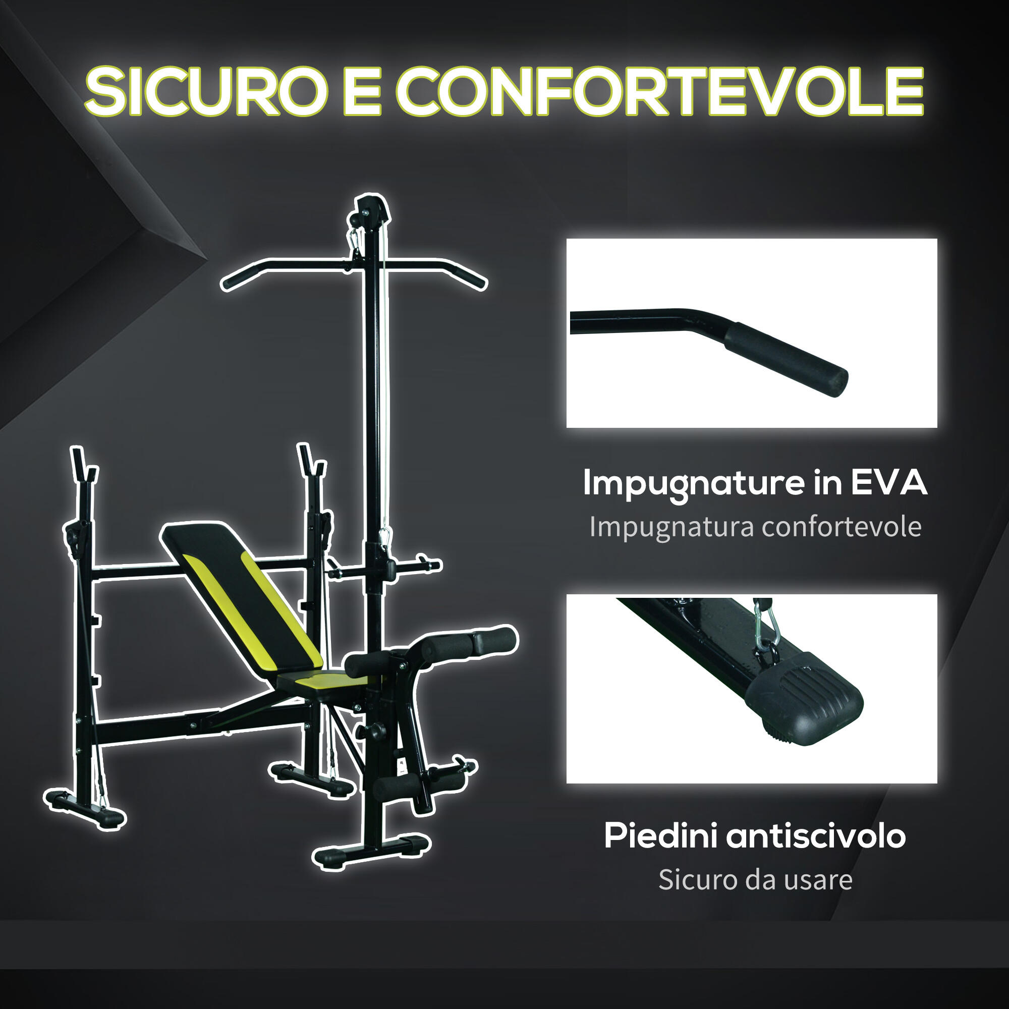HOMCOM Panca Multifunzione Schienale a 3 Livelli, Supporto per Gambe e Barra 6/8