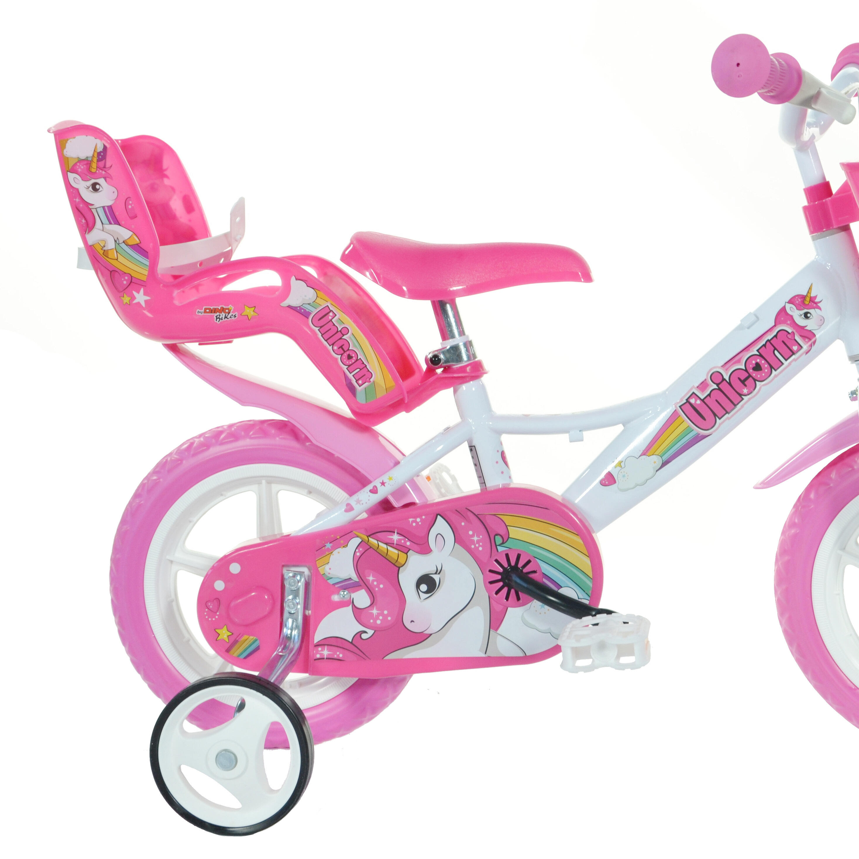 Vélo Enfant 12'' Licorne/Unicorn équipé de 1 Frein Avant, 2 Stabilisateurs,  Porte poupée et Panier A