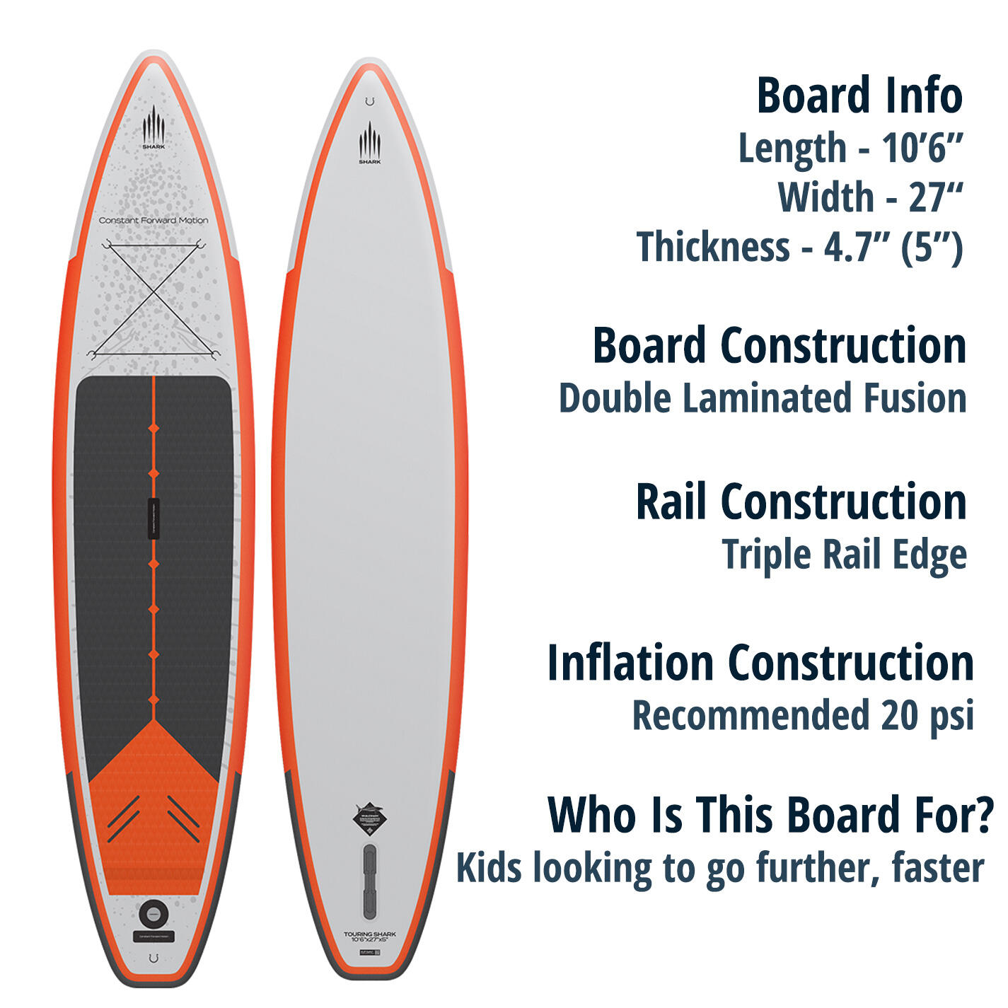 SHARK KIDS TOURING 10'6 x 27" x 5" PADDLE BOARD 2/5