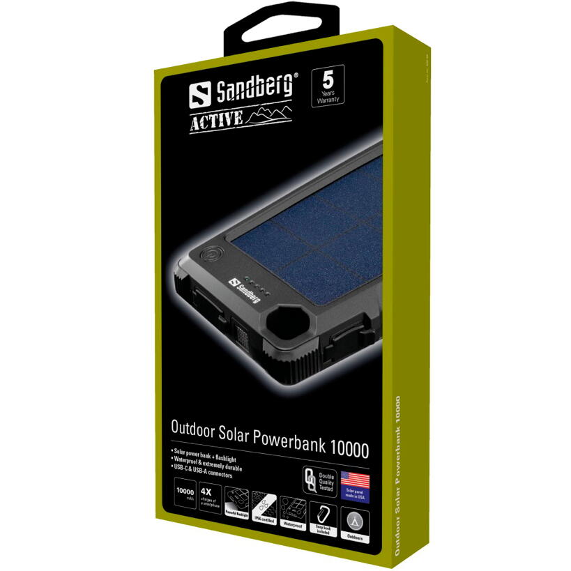Powerbank solare SANDBERG 10000 mAh resistente e impermeabile 2/7