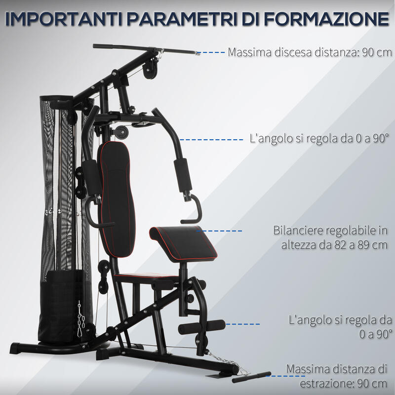 HOMCOM Palestra Multifunzione con Pesi da 45kg in Acciaio 170x104x205cm Nero