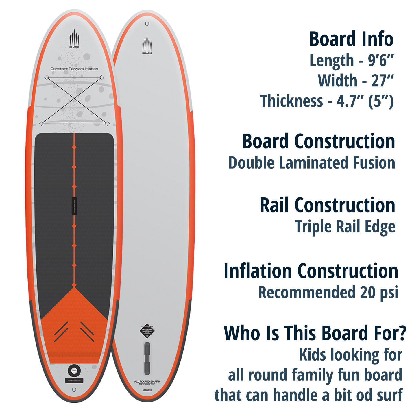 SHARK KIDS ALL-ROUND 9'6 X 27" x 5"PADDLE BOARD 2/7