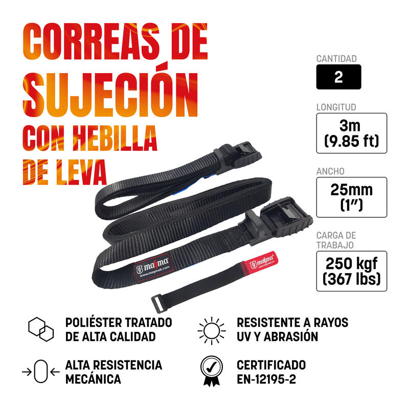 Pack 2 Chinchas de Amarre Magma De 3m Negro. De Alta Resistencia Y Calidad