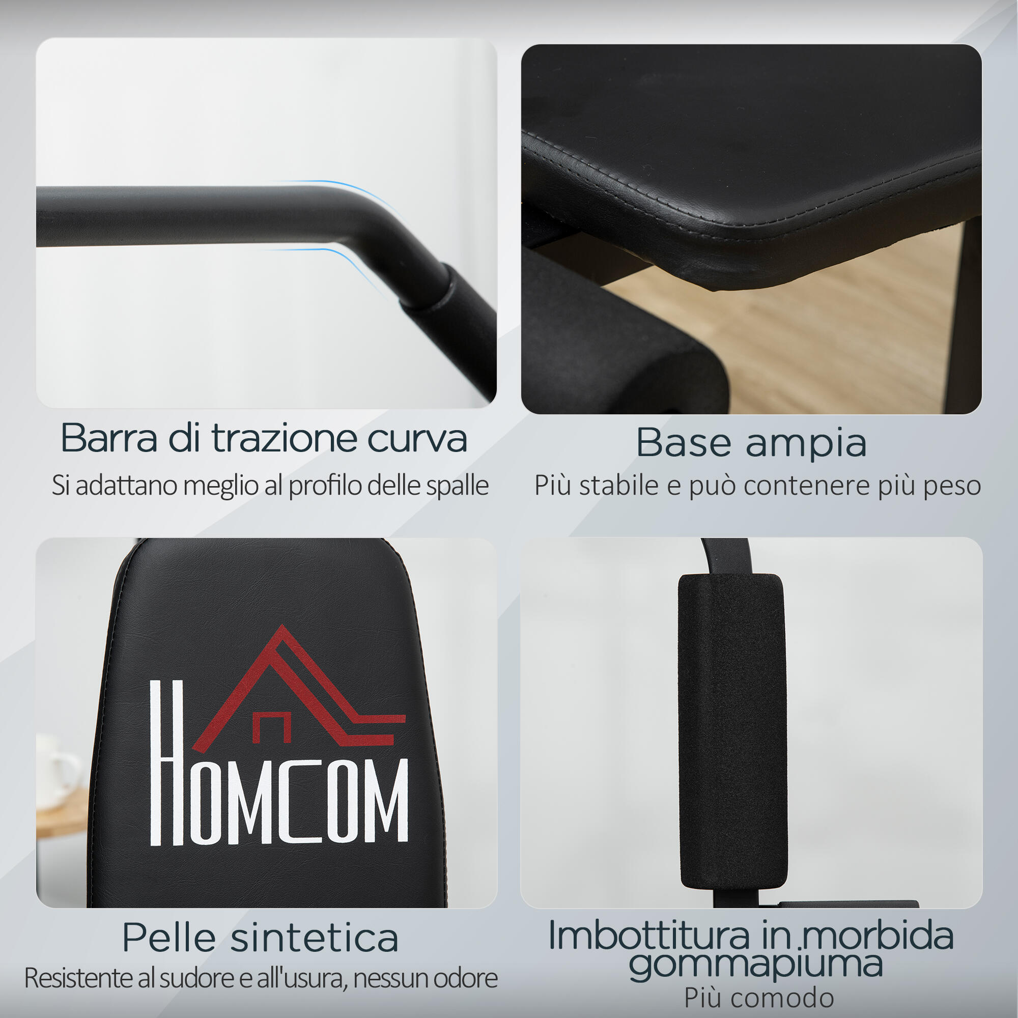 HOMCOM Power Tower Multifunzione con Pesi fino 45kg e Panca Imbottita 7/8