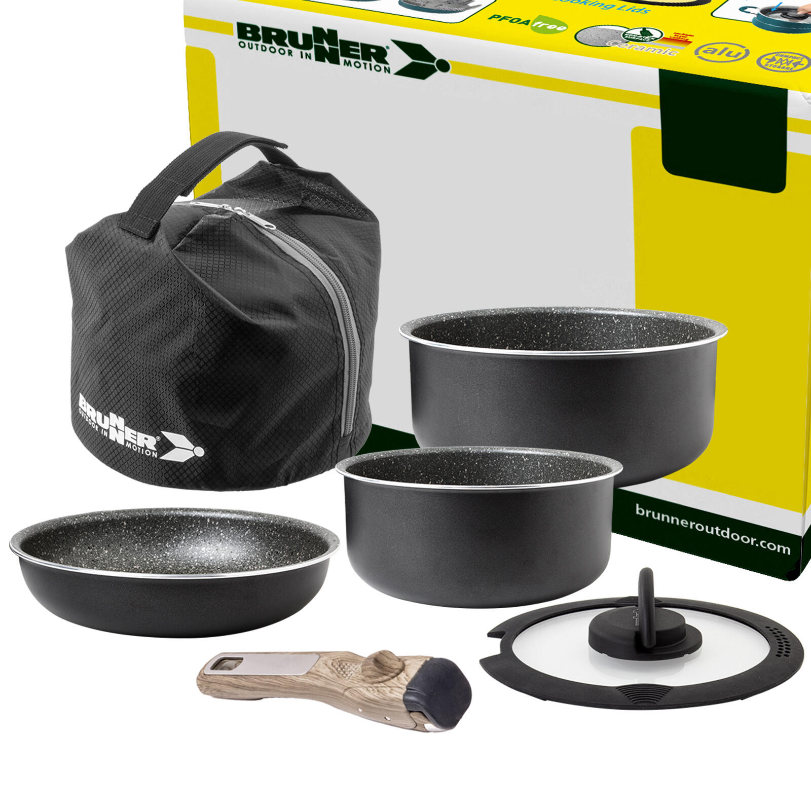 BRUNNER Camping Kochgeschirr Topfset | Alu | PIRATE Spacemaster, ø22cm 5+1teilig
