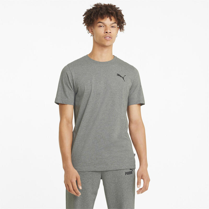 Essentials T-shirt met klein logo voor heren PUMA Medium Gray Heather Cat