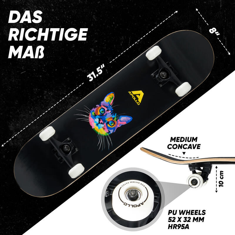 Skateboard 31,5 Zoll 7-lagiges Deck mit ABEC 7 Kugellagern