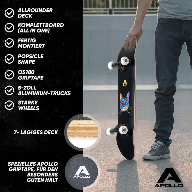 Skateboard 31,5 Zoll 7-lagiges Deck mit ABEC 7 Kugellagern