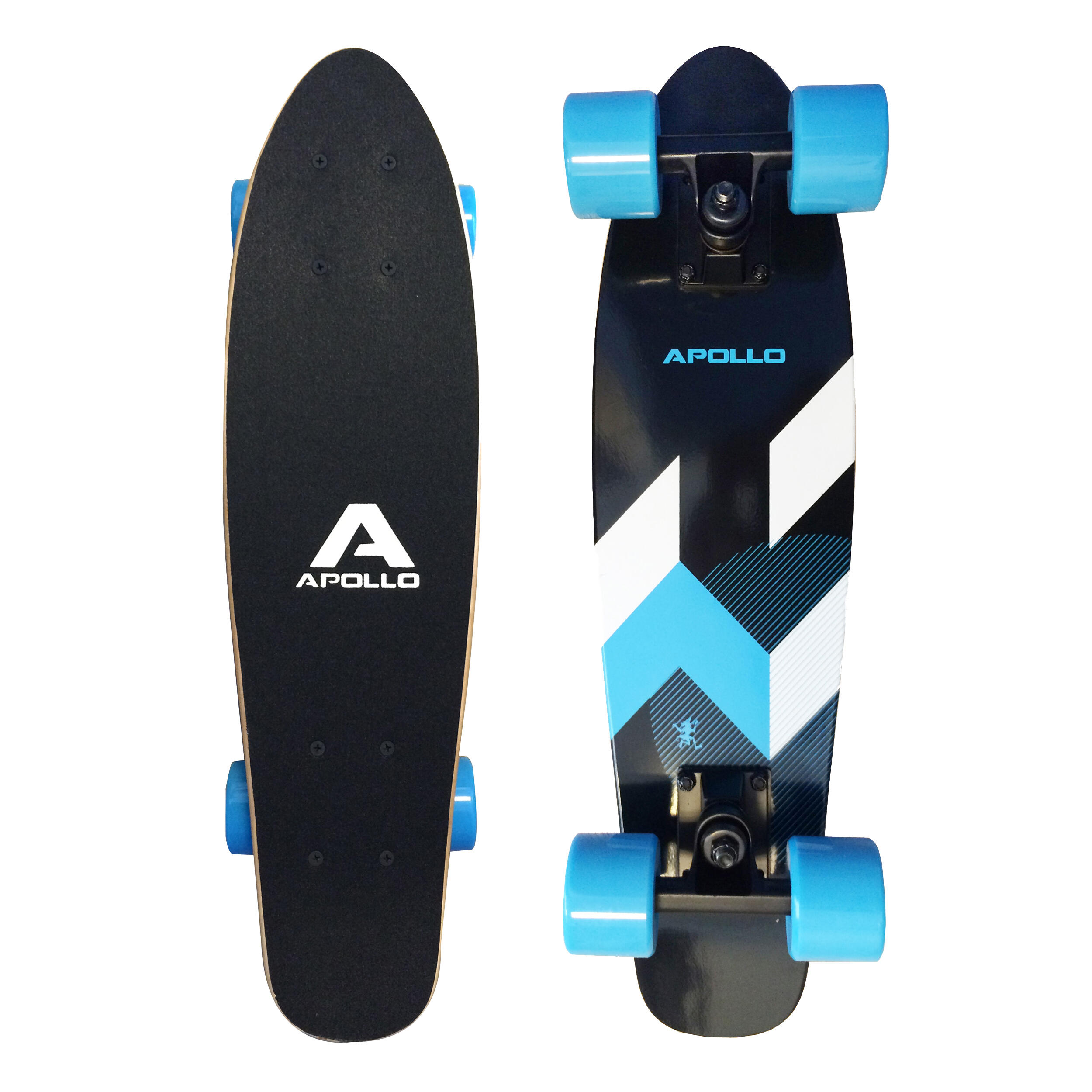 Apollo - Fancy Skateboard - Vintage Cruiser 22.5'' Différentes Couleurs - Skateboard Complet - Blanc|bleu|noir - 60 Cm - Decathlon