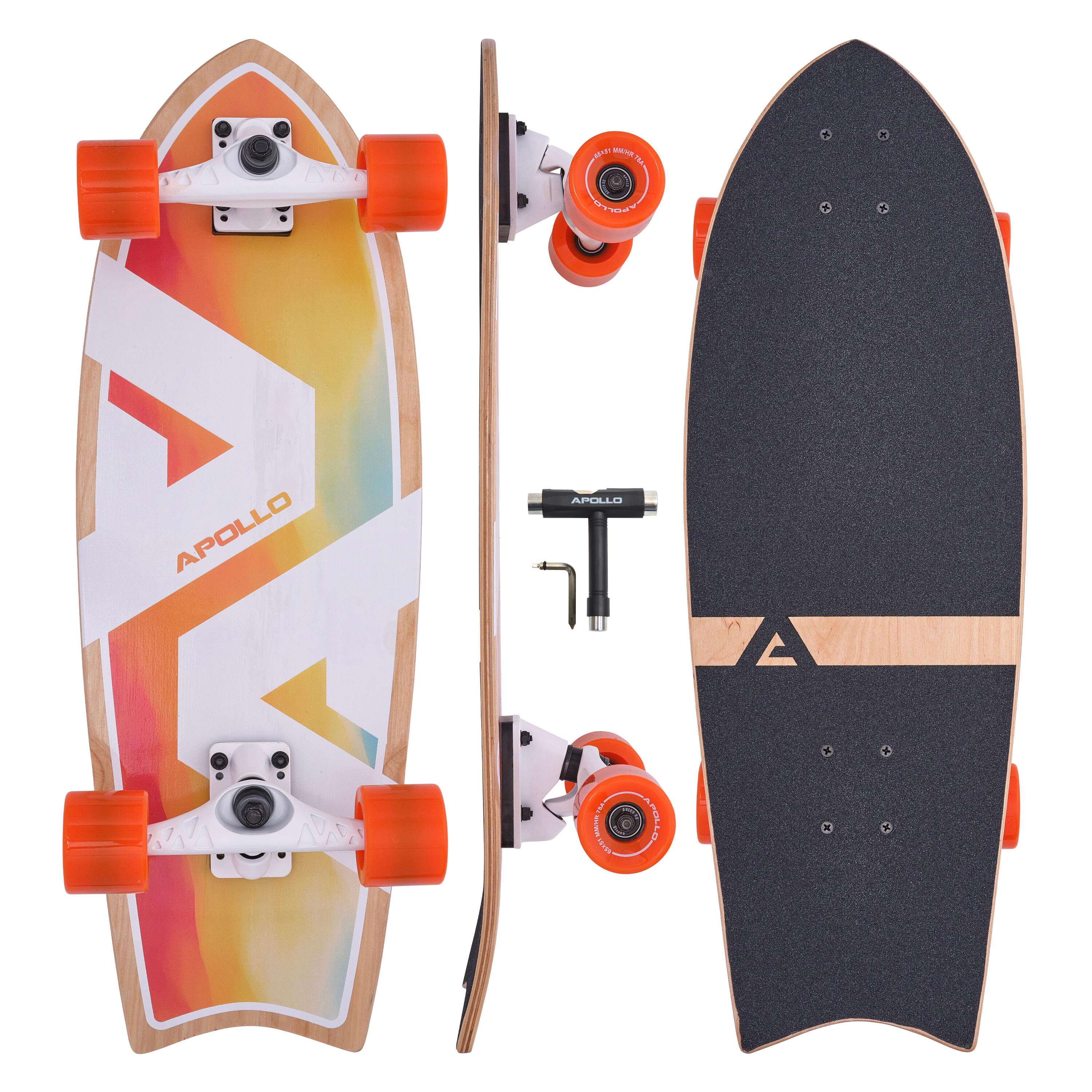Apollo Surf Skate Bambino dai 6 Anni in Su | Mini Longboard Skate Bambini | Mini Cruiser per Allenamento Surf | Carving e Pumping | Truck Surfskate di Alta Qualità | Skateboard