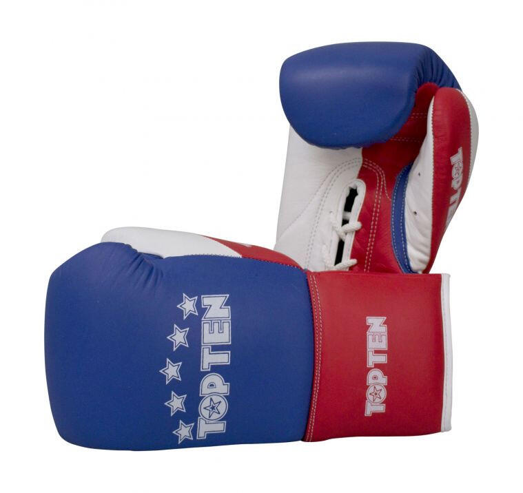 Manusi de box Profi Tricolor, Top Ten, Albastru-Rosu, 10 oz
