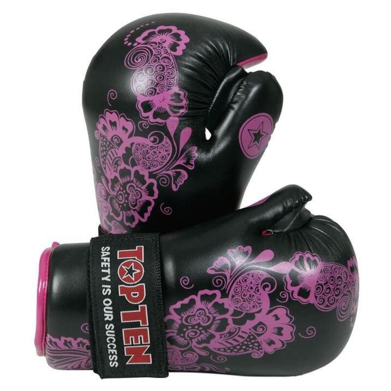 Mănuși kickbox “Flowers” pentru femei , Top Ten, Alb Roz, XS
