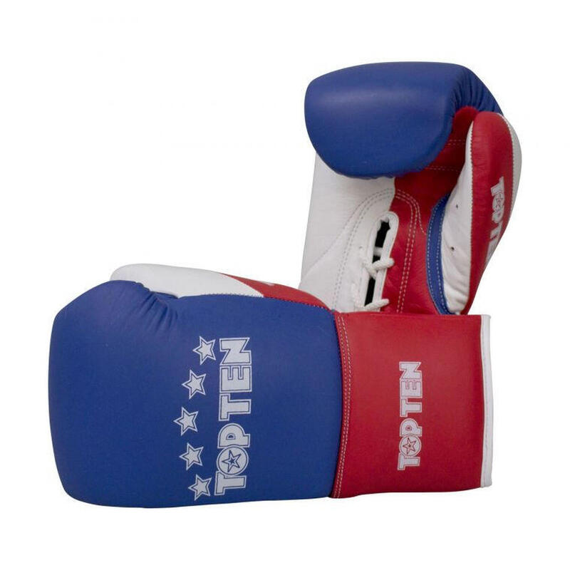 Manusi de box "Profi" Tricolor, Top Ten, Albastru-Rosu, 08 oz