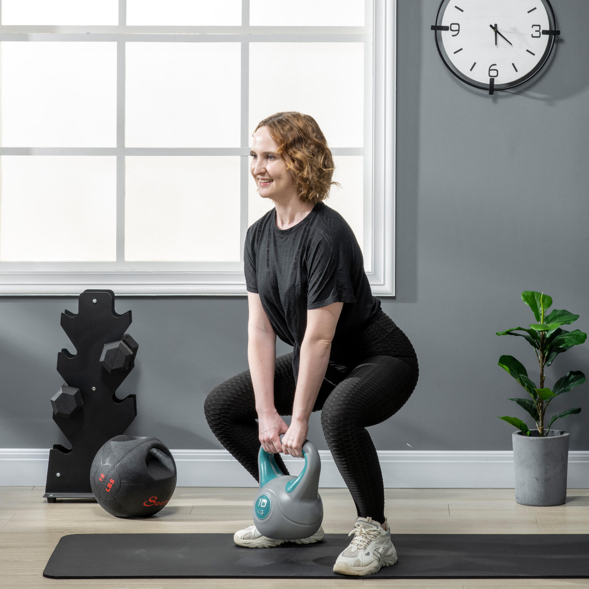 SPORTNOW Kettlebell 10kg in PU e Sabbia con Base Piatta Impugnatura Verde Scuro 7/7