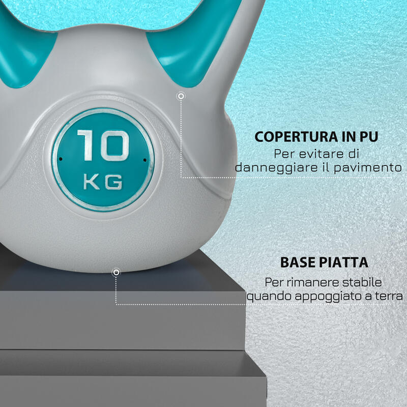 SPORTNOW Kettlebell 10kg din PU cu nisip si baza plata 22x16x26 cm, Verde inchis