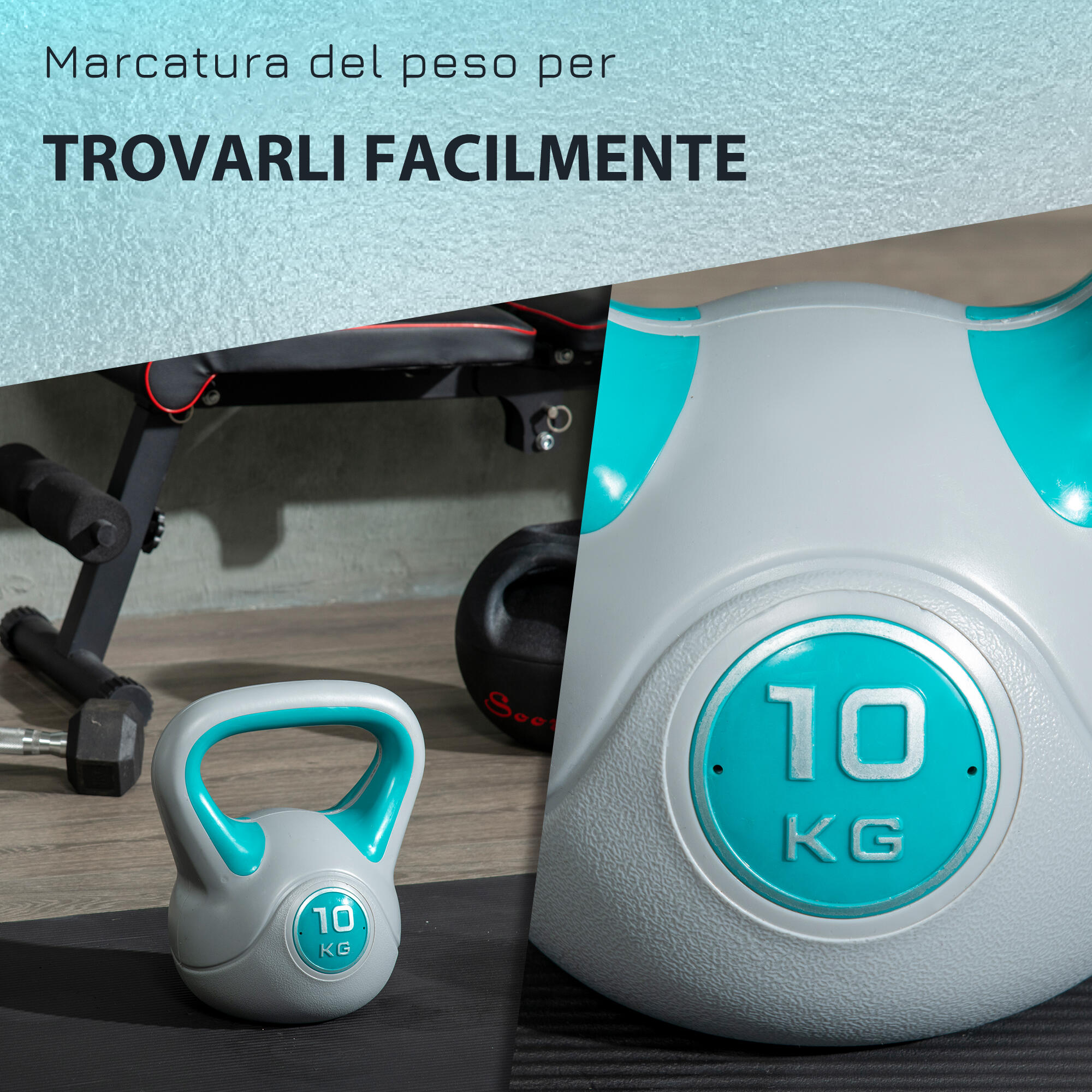 SPORTNOW Kettlebell 10kg in PU e Sabbia con Base Piatta Impugnatura Verde Scuro 5/7