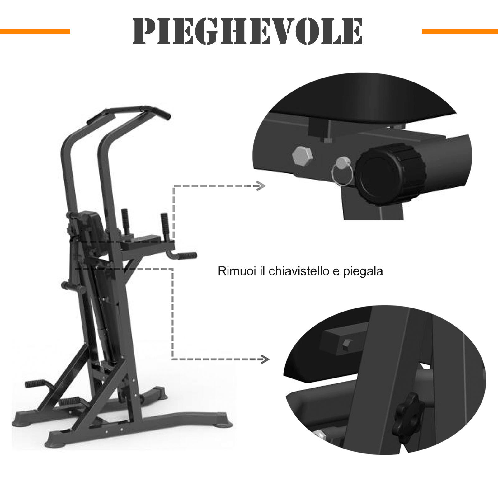 HOMCOM Stazione Multiuso da Fitness Pieghevole Barra Trazioni Panca Regolabile 7/7