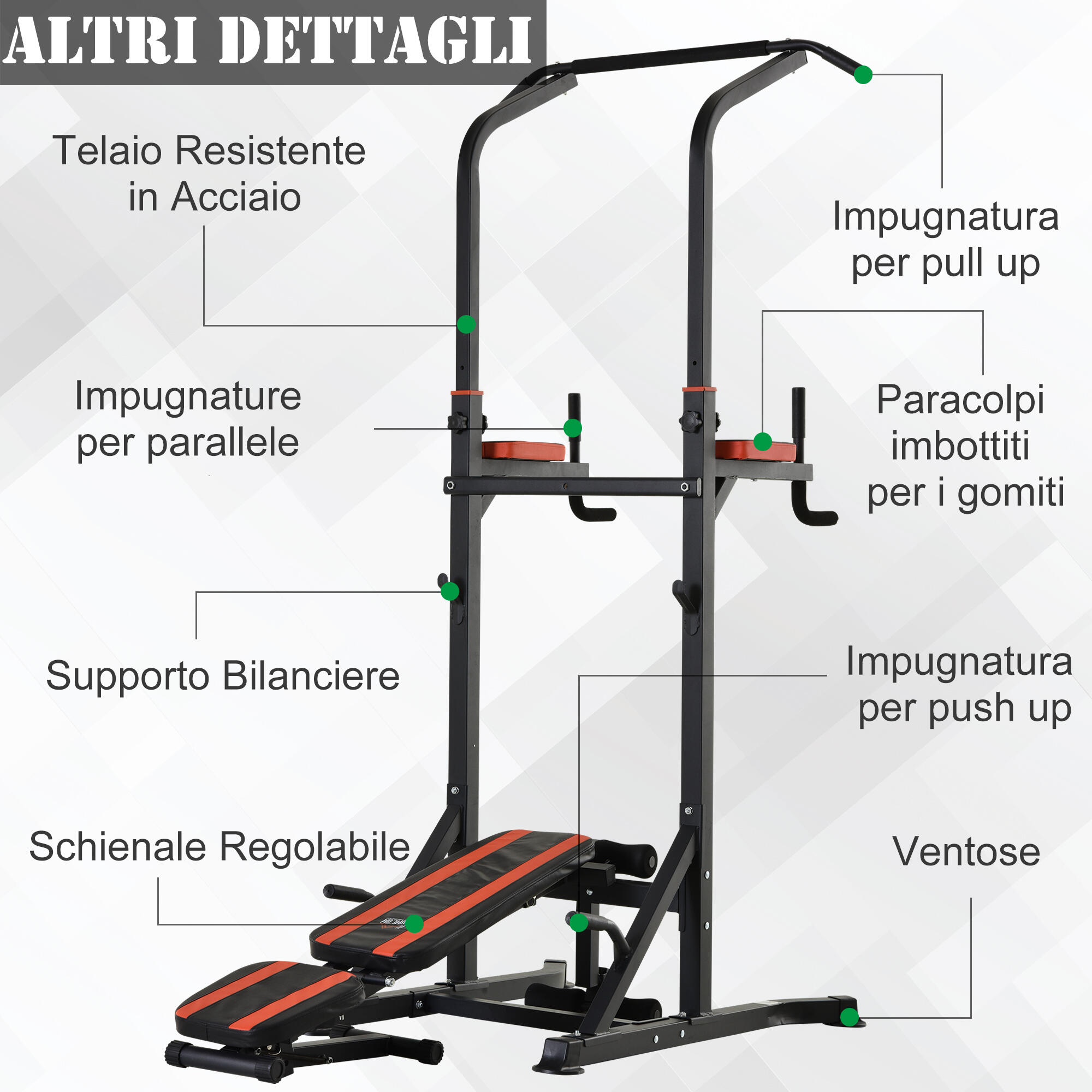 HOMCOM Stazione Multiuso da Fitness Pieghevole Barra Trazioni Panca Regolabile 4/7