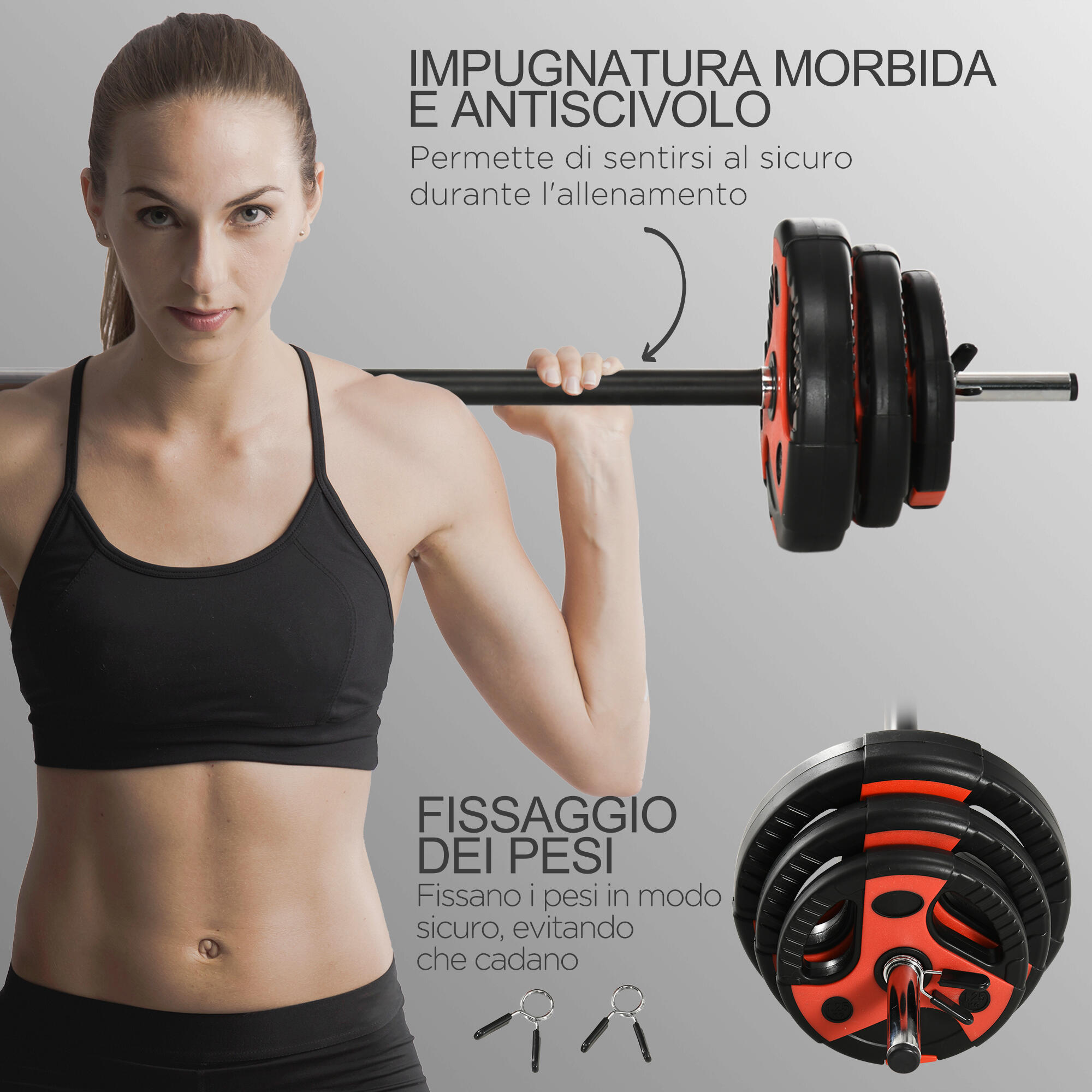 SPORTNOW Set Bilanciere e Pesi da 20kg Nero e Rosso per Sollevamenti e Stacchi 6/7